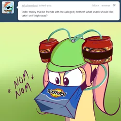 Size: 1000x1000 | Tagged: artist:squiby-327, ask, ask posey, derpibooru import, feed bag, g1, horses doing horse things, posey, safe, salsa, solo, tortilla chips, tumblr