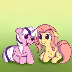 Size: 1000x1000 | Tagged: safe, artist:squiby-327, derpibooru import, posey, twilight sparkle, earth pony, pony, unicorn, ask posey, ask, duo, female, floppy ears, g1, gradient background, looking at each other, mare, prone, smiling, tumblr