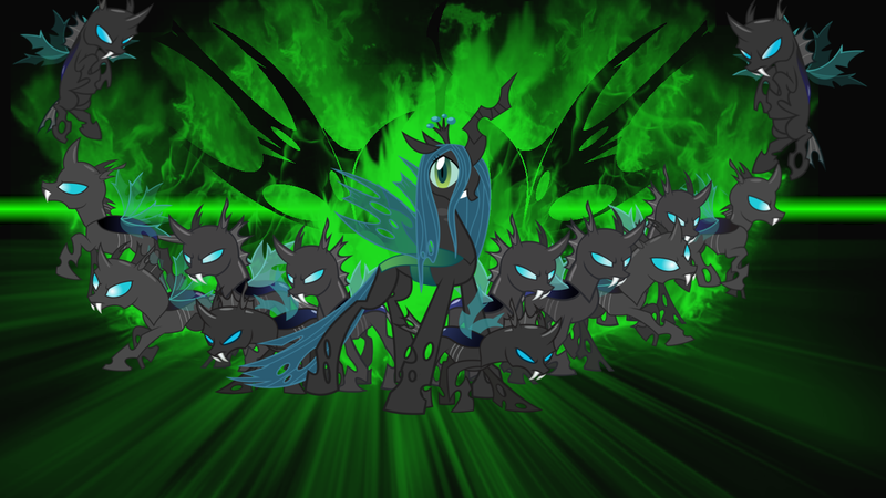 Size: 1366x768 | Tagged: abstract background, artist:ackdari, artist:alexiy777, artist:daughterdragon, artist:delectablecoffee, artist:dipi11, artist:durpy, artist:emkay-mlp, changeling, changeling queen, changeling swarm, derpibooru import, edit, emblem, female, queen chrysalis, safe, swarm, vector, wallpaper, wallpaper edit