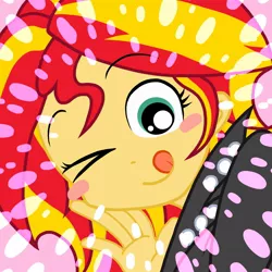 Size: 1024x1024 | Tagged: safe, artist:zat, derpibooru import, sunset shimmer, equestria girls, :p, solo, wink