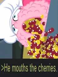 Size: 540x720 | Tagged: derpibooru import, expand dong, exploitable meme, greentext, implying, meme, /mlp/, mouth the cherries, pinkie pie, safe, text, what do