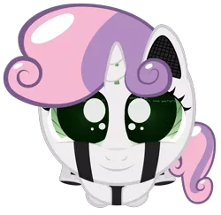 Size: 1146x1114 | Tagged: safe, artist:playah, derpibooru import, sweetie belle, pony, robot, robot pony, unicorn, friendship is witchcraft, cute, diasweetes, female, filly, foal, hooves, horn, looking at you, simple background, smiling, solo, sweetie bot, transparent background