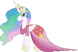 Size: 8480x5630 | Tagged: safe, artist:90sigma, derpibooru import, princess celestia, pony, make new friends but keep discord, absurd resolution, clothes, dress, female, gala dress, hair over one eye, mare, simple background, solo, transparent background, vector