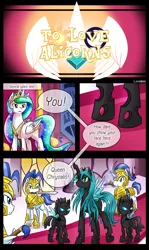 Size: 1500x2516 | Tagged: artist:vavacung, changeling, comic, comic:to love alicorn, derp, derpibooru import, princess celestia, queen chrysalis, royal guard, safe