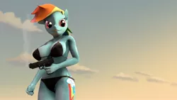 Size: 1920x1080 | Tagged: 3d, anthro, artist:epickitty54, bikini, breasts, busty rainbow dash, clothes, derpibooru import, female, five-seven, gun, panties, rainbow dash, source filmmaker, suggestive, swimsuit, underwear, youtube link