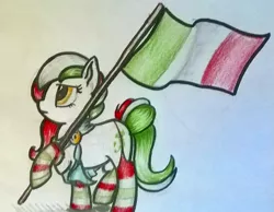 Size: 811x628 | Tagged: safe, artist:graboiidz, derpibooru import, oc, oc:princess stivalia, ponified, pony, /mlp/, clothes, drawthread, flag, flag waving, italy, nation ponies, national flag, socks, striped socks