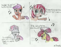 Size: 6600x5100 | Tagged: absurd resolution, apple bloom, artist:endlesswire94, babs seed, cutie mark crusaders, derpibooru import, parody, peanuts, peter rabbit, safe, scootaloo, singing, sweetie belle, traditional art, you're a good man charlie brown