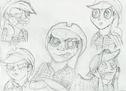 Size: 3503x2543 | Tagged: applejack, artist:megaanimationfan, derpibooru import, expressions, human, humanized, monochrome, safe, sketch, traditional art