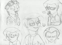 Size: 3503x2543 | Tagged: artist:megaanimationfan, derpibooru import, expressions, human, humanized, monochrome, rarity, safe, sketch, traditional art