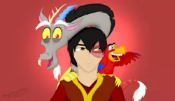 Size: 1024x591 | Tagged: aladdin, artist:megaanimationfan, avatar the last airbender, crossover, derpibooru import, discord, disney, iago, it makes sense in context, nickelodeon, reformed, reformed villain, safe, signature, zuko