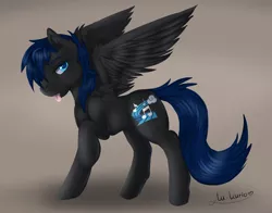 Size: 2300x1800 | Tagged: safe, artist:lu-kurio, derpibooru import, oc, oc:melodic stream, unofficial characters only, pegasus, pony, cutie mark, gift art, male, my little pony, raised hoof, solo, tongue out, wings