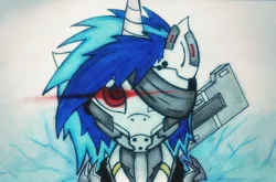 Size: 2000x1321 | Tagged: armor, artist:canvymamamoo, crossover, derpibooru import, konami, metal gear, metal gear rising, raiden, safe, solo, sword, traditional art, video game, vinyl scratch