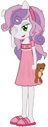 Size: 1920x5000 | Tagged: safe, artist:amante56, artist:gamerspax, artist:ppg-katelyn, derpibooru import, sweetie belle, equestria girls, absurd resolution, bed hair, clothes, cute, diasweetes, eared humanization, messy hair, nightgown, pajamas, ponied up, pony ears, simple background, sleepy, sleepy belle, slippers, solo, teddy bear, transparent background, vector