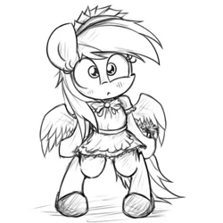 Size: 2000x2000 | Tagged: artist:heavymetalbronyyeah, blushing, clothes, cute, derpibooru import, maid, monochrome, rainbow dash, rainbow dash always dresses in style, safe, semi-anthro, sketch, solo, standing