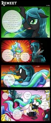 Size: 1500x3598 | Tagged: artist:vavacung, changeling, comic, comic:to love alicorn, derpibooru import, princess celestia, queen chrysalis, royal guard, safe