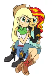 Size: 542x794 | Tagged: safe, artist:catlover1672, derpibooru import, applejack, sunset shimmer, equestria girls, rainbow rocks, appleshimmer, female, holding hands, lesbian, shipping