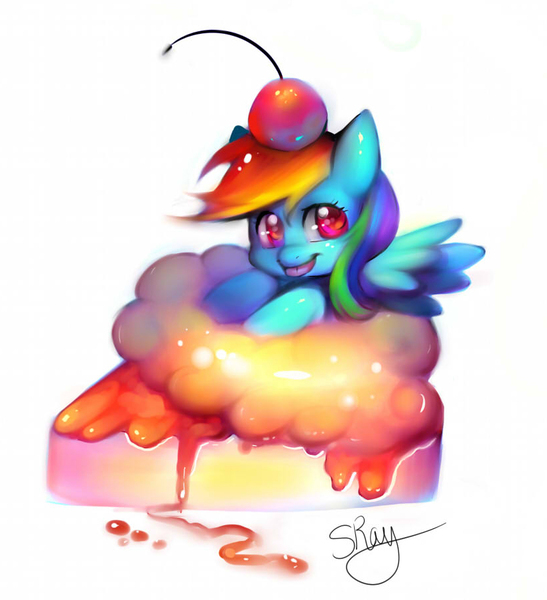 Size: 825x905 | Tagged: artist:sukesha-ray, cake, cherry, derpibooru import, rainbow dash, safe, solo