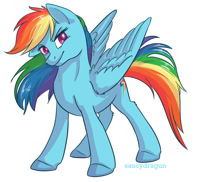 Size: 1668x1545 | Tagged: safe, artist:floots, artist:saucydragun, derpibooru import, rainbow dash, pegasus, pony, backwards cutie mark, confident, female, mare, simple background, solo, unshorn fetlocks, white background