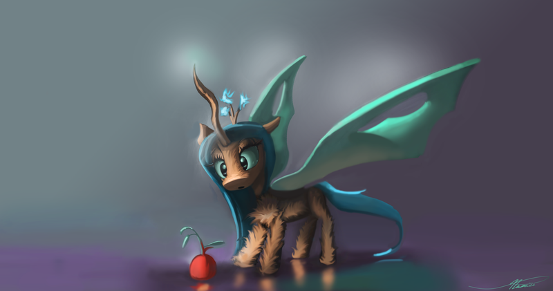 Size: 5386x2835 | Tagged: safe, artist:auroriia, derpibooru import, queen chrysalis, alternate design, fluffy, solo