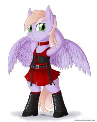 Size: 2000x2500 | Tagged: safe, artist:stinkehund, derpibooru import, oc, oc:lavender, unofficial characters only, pegasus, pony, boots, clothes, collar, corset, crossdressing, dress, fluffy, male, skirt, solo