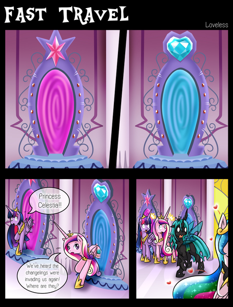 Size: 1500x1984 | Tagged: safe, artist:vavacung, derpibooru import, princess cadance, princess celestia, queen chrysalis, twilight sparkle, twilight sparkle (alicorn), alicorn, pony, comic:to love alicorn, comic, female, mare