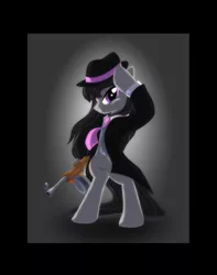 Size: 1500x1900 | Tagged: artist:zedrin, clothes, derpibooru import, fedora, gun, hat, mafia, mafia octavia, necktie, octavia melody, safe, solo, tommy gun