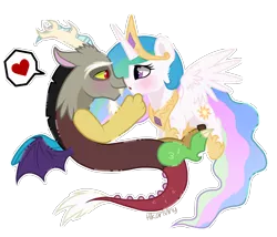 Size: 1758x1506 | Tagged: safe, artist:hikariviny, derpibooru import, discord, princess celestia, dislestia, female, male, shipping, straight