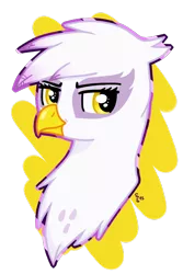 Size: 416x622 | Tagged: safe, artist:slim-shady, derpibooru import, gilda, gryphon, bust, female, image, looking sideways, png, simple background, solo, transparent background, yellow background