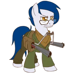 Size: 1500x1500 | Tagged: safe, artist:floots, derpibooru import, oc, oc:bright light, unofficial characters only, earth pony, pony, fallout equestria, glasses, gun, raider, solo