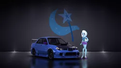 Size: 1024x576 | Tagged: safe, artist:nsdrift, derpibooru import, trixie, equestria girls, solo, subaru, subaru impreza