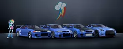 Size: 1920x766 | Tagged: safe, artist:nsdrift, derpibooru import, rainbow dash, equestria girls, nissan, nissan gt-r, nissan skyline, skyline r32, skyline r33, skyline r34