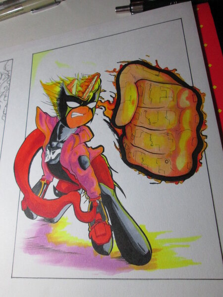 Size: 774x1032 | Tagged: artist:aerostoner, derpibooru import, ponified, safe, the wonderful 101, traditional art, wonder red