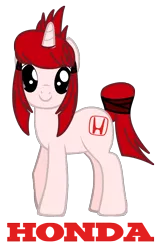 Size: 936x1450 | Tagged: safe, artist:nsdrift, derpibooru import, oc, oc:honda mare, ponified, unofficial characters only, pony, unicorn, brand, car, female, honda, looking at you, mare, ribbon, simple background, smiling, solo, standing, straps, transparent background