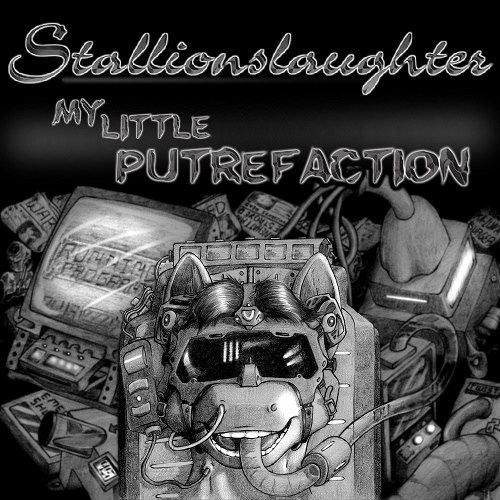 Size: 500x500 | Tagged: album cover, artist:stallionslaughter, black and white, derpibooru import, grayscale, industrial, metal, monochrome, pencil drawing, post-apocalyptic, safe, solo, traditional art, unnamed pony