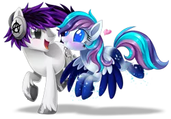 Size: 2938x2042 | Tagged: safe, artist:centchi, derpibooru import, oc, unofficial characters only, pegasus, pony, female, flying, headphones, male, mare, simple background, stallion, transparent background