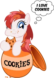 Size: 4038x5841 | Tagged: absurd resolution, anonymous artist, artist:filpapersoul, artist:owlisun, cookie, cookie jar, cookie jar pony, cute, derpibooru import, eating, food, happy, hoof hold, leaning, oc, oc:jessy heartfire, puffy cheeks, safe, simple background, smiling, solo, :t, thought bubble, transparent background, unofficial characters only, vector