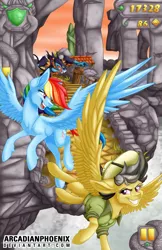 Size: 1024x1583 | Tagged: ahuizotl, artist:arcadianphoenix, crossover, daring do, derpibooru import, rainbow dash, safe, temple run