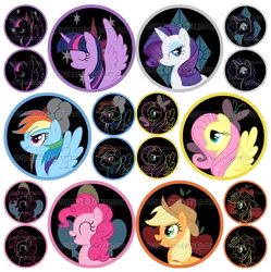 Size: 1000x1003 | Tagged: safe, artist:lifyen, derpibooru import, applejack, fluttershy, pinkie pie, rainbow dash, rarity, twilight sparkle, twilight sparkle (alicorn), alicorn, pony, badge, female, mane six, mare