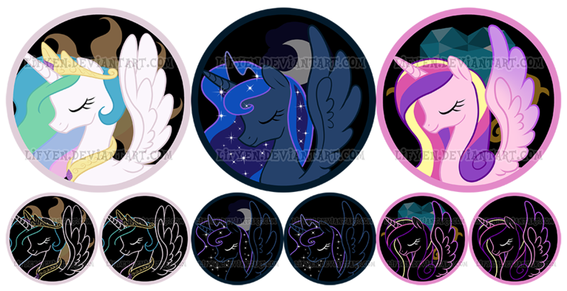 Size: 1000x514 | Tagged: artist:lifyen, badge, derpibooru import, princess, princess cadance, princess celestia, princess luna, safe