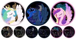 Size: 1000x514 | Tagged: artist:lifyen, badge, derpibooru import, princess, princess cadance, princess celestia, princess luna, safe