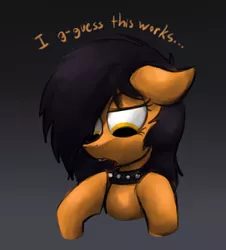 Size: 1280x1419 | Tagged: safe, artist:marsminer, derpibooru import, oc, oc:venus spring, unofficial characters only, pony, unicorn, bust, choker, dialogue, emo, floppy ears, gradient background, lidded eyes, looking down, open mouth, solo, spiked choker