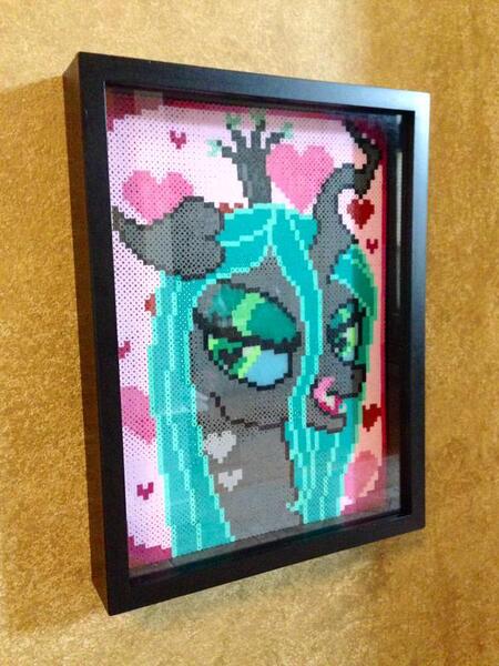 Size: 600x800 | Tagged: artist:perler-pony, craft, derpibooru import, irl, perler beads, photo, queen chrysalis, safe, shadowbox, solo