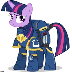 Size: 3800x3800 | Tagged: safe, artist:a4r91n, derpibooru import, twilight sparkle, pony, unicorn, 42, armor, crossover, female, looking at you, mare, power armor, purity seal, simple background, space marine, tail wrap, transparent background, ultramarine, unicorn twilight, vector, warhammer (game), warhammer 40k