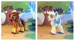 Size: 1200x651 | Tagged: safe, artist:krowzivitch, derpibooru import, oc, unofficial characters only, deer, earth pony, pony, braid, braided tail, commission, craft, feather in hair, figurine, irl, lidded eyes, long mane, long tail, photo, sculpture, socks (coat marking)