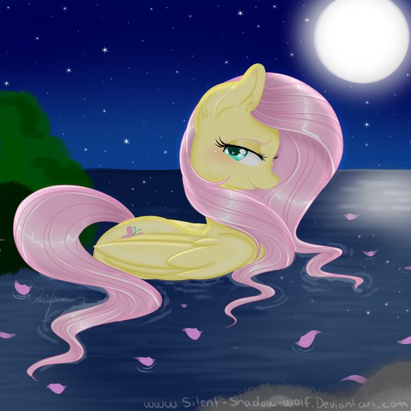 Size: 1500x1500 | Tagged: safe, artist:silent-shadow-wolf, derpibooru import, fluttershy, moon, solo