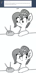 Size: 1280x2565 | Tagged: safe, artist:tjpones, derpibooru import, oc, oc:brownie bun, unofficial characters only, horse wife, ..., ask, bread, chopsticks, food, monochrome, solo, tumblr, unsure, you're doing it wrong