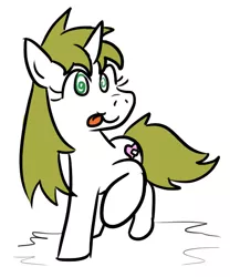 Size: 523x603 | Tagged: safe, artist:jargon scott, derpibooru import, oc, oc:dizzy down, unofficial characters only, pony, unicorn, :p, dizzy, raised hoof, silly, smiling, solo, tongue out, wingding eyes