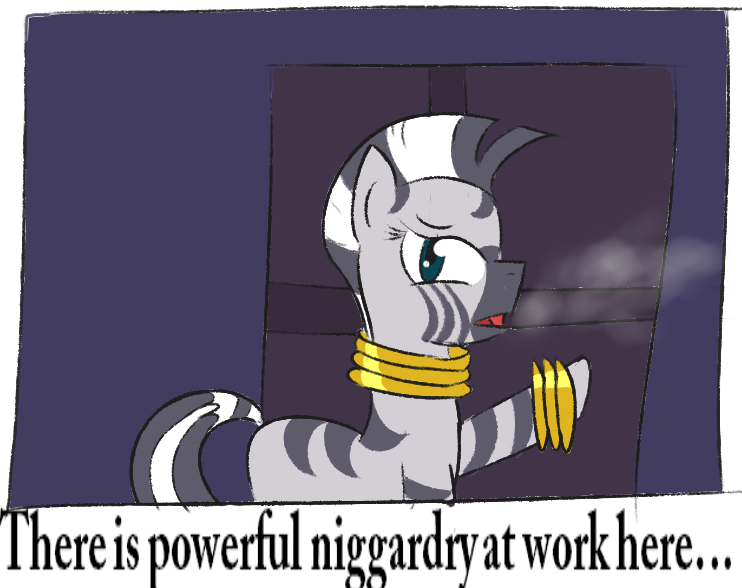 Size: 742x588 | Tagged: artist needed, breath, comic, derpibooru import, drawthread, female, mare, /mlp/, neck rings, out of character, parody, racism, semi-grimdark, the boondocks, the exorcist, uncle ruckus, vapor, vulgar, zebra, zecora