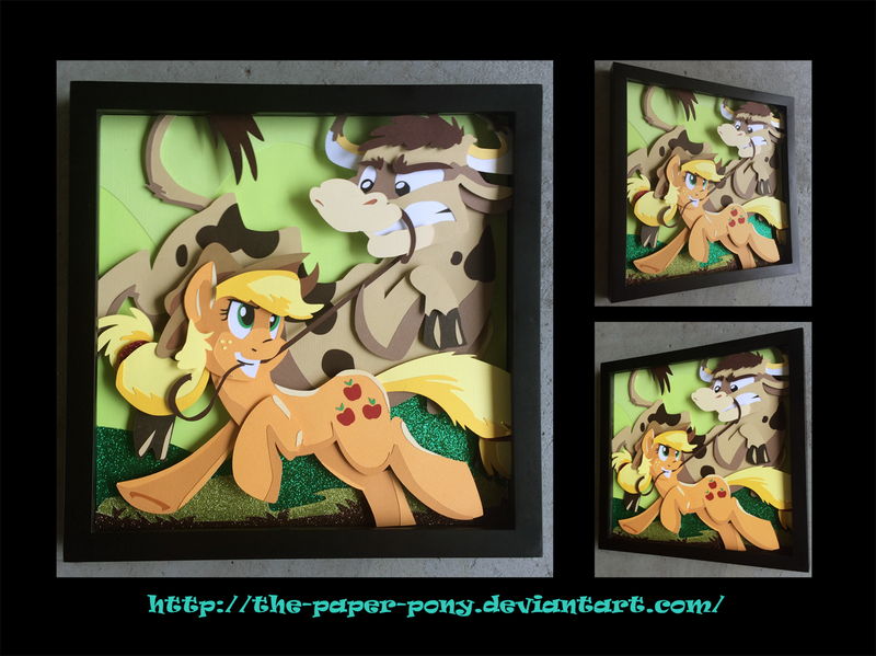 Size: 1280x958 | Tagged: applejack, artist:spainfischer, artist:the-paper-pony, bull, craft, derpibooru import, irl, lasso, photo, rope, safe, shadowbox