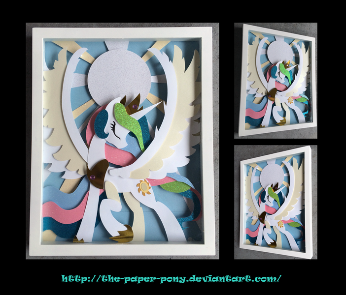 Size: 1325x1132 | Tagged: artist:the-paper-pony, commission, craft, derpibooru import, irl, photo, princess celestia, safe, shadowbox, solo